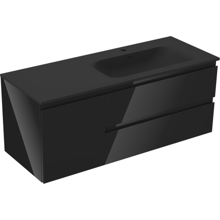 Mexen Orio 120 cm Bathroom Cabinet with Right Vela Sink, 2S, 1D, Black Gloss/Black Matte - 91A13-12047-3-BBFFF70-W23P71