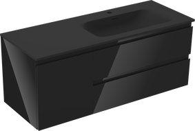 Mexen Orio Badezimmerschrank 120 cm mit Waschbecken Vela rechts, 2S, 1D, schwarz glänzend/schwarz matt