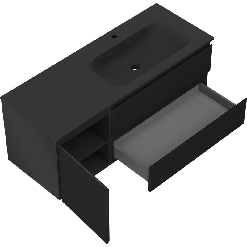 Mexen Orio armoire de salle de bains 120 cm avec lavabo Vela à droite, 2S, 1D, noir mat - 91A13-12047-3-BBFFF71-W23P71