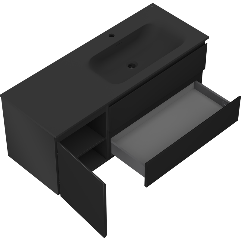 Mexen Orio mobile bagno 120 cm con lavabo Vela destro, 2S, 1D, nero opaco - 91A13-12047-3-BBFFF71-W23P71