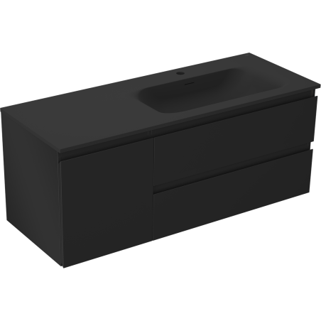 Mexen Orio Badezimmerschrank 120 cm mit Waschbecken Vela rechts, 2S, 1D, schwarz matt - 91A13-12047-3-BBFFF71-W23P71
