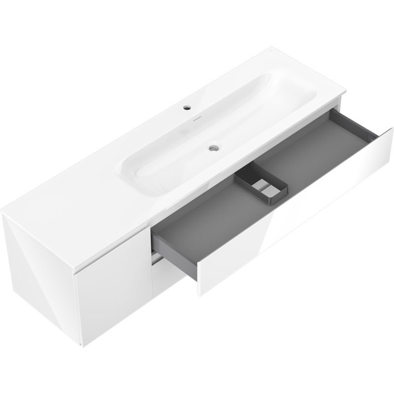 Mexen Orio armário de casa de banho 160 cm com lavatório Vela à direita, 2G, 1P, branco brilhante