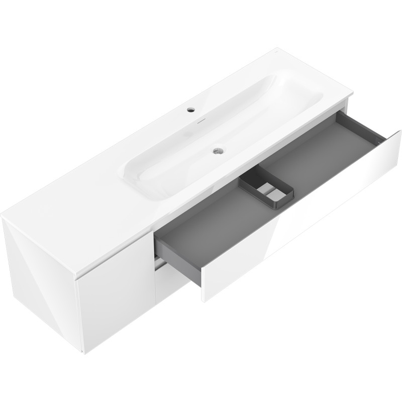 Mexen Orio armoire de salle de bain 160 cm avec lavabo Vela droite, 2S, 1D, blanc brillant - 91A13-16047-3-BBFFF00-W23P00