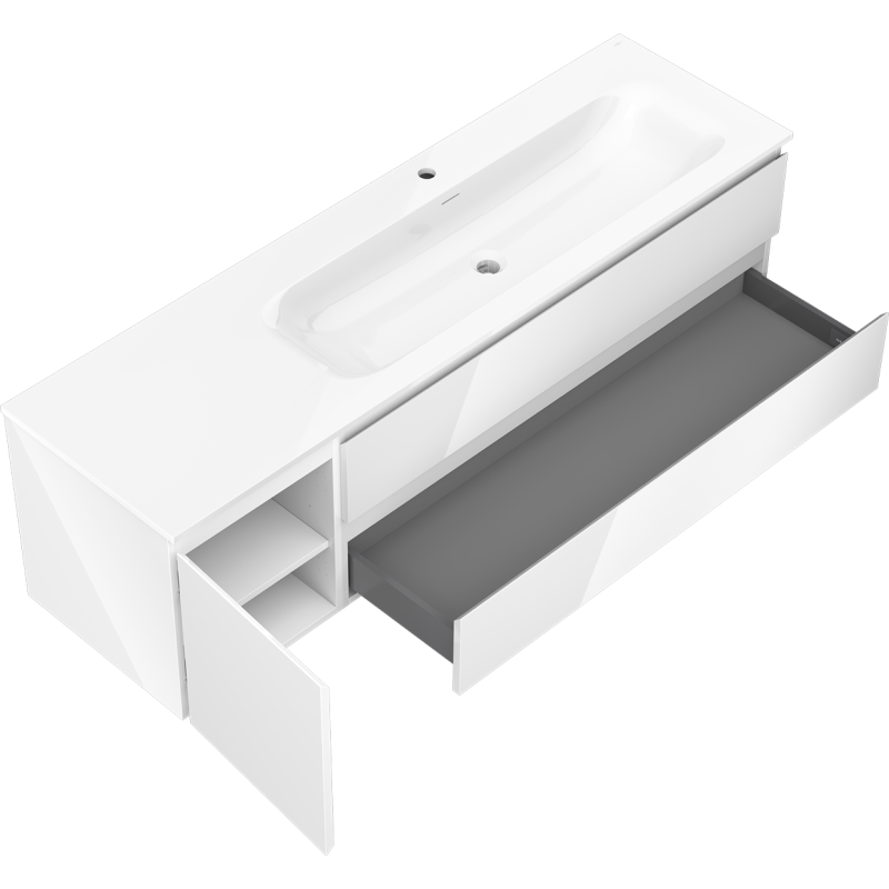 Mexen Orio mobile da bagno 160 cm con lavabo Vela destro, 2S, 1D, bianco lucido - 91A13-16047-3-BBFFF00-W23P00