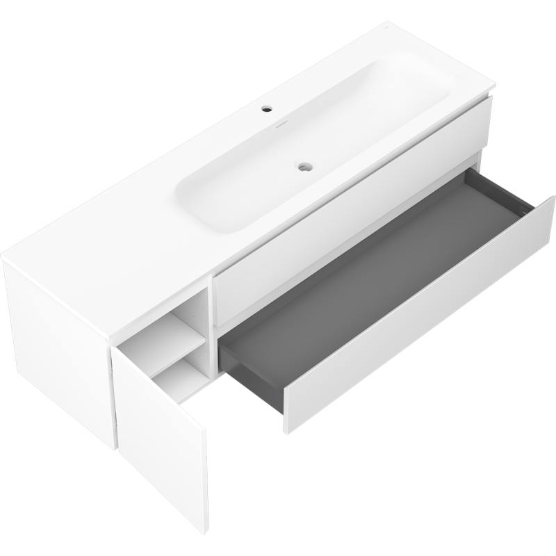 Mexen Orio bathroom cabinet 160 cm with Vela right sink, 2S, 1D, white matte - 91A13-16047-3-BBFFFF01-W23P01