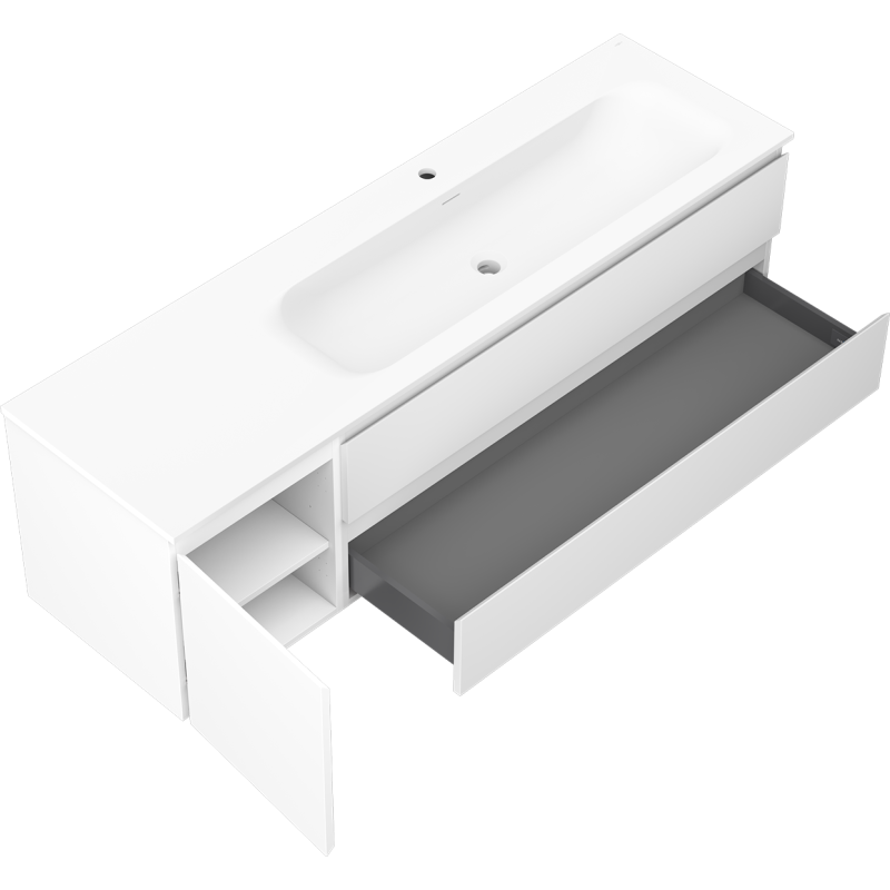 Mexen Orio mobile da bagno 160 cm con lavabo Vela a destra, 2S, 1D, bianco opaco - 91A13-16047-3-BBFFFF01-W23P01