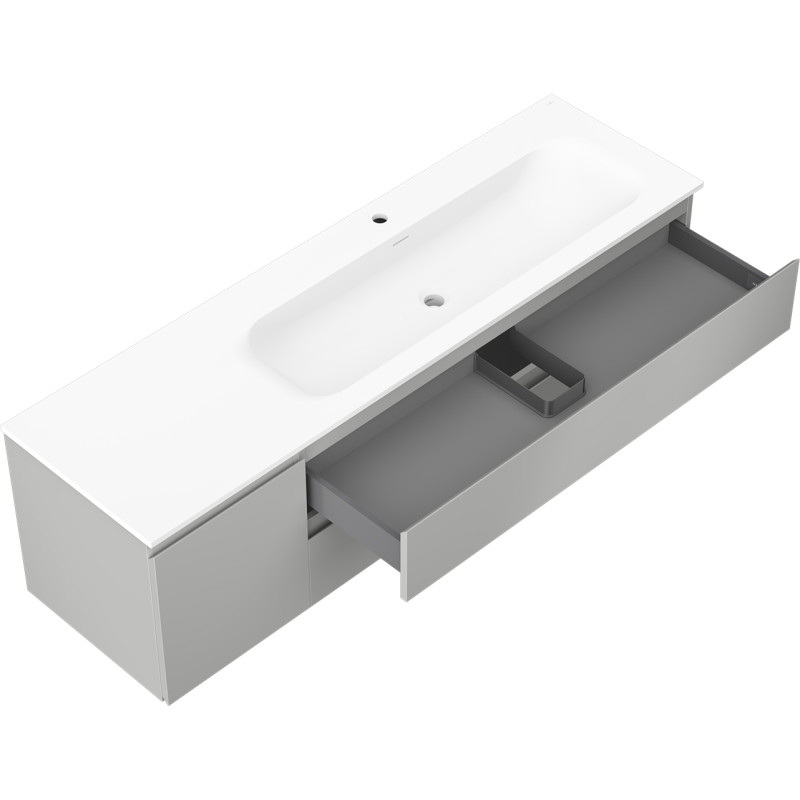 Mexen Orio armoire de salle de bain 160 cm avec lavabo Vela droit, 2 tiroirs, 1 porte, gris mat/blanc mat