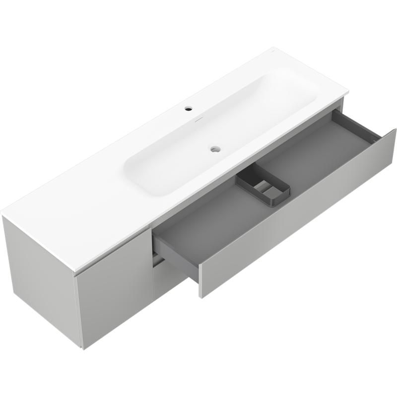 Mexen Orio mueble de baño 160 cm con lavabo Vela a la derecha, 2S, 1D, gris mate/blanco mate - 91A13-16047-3-BBFFF62-W23P01