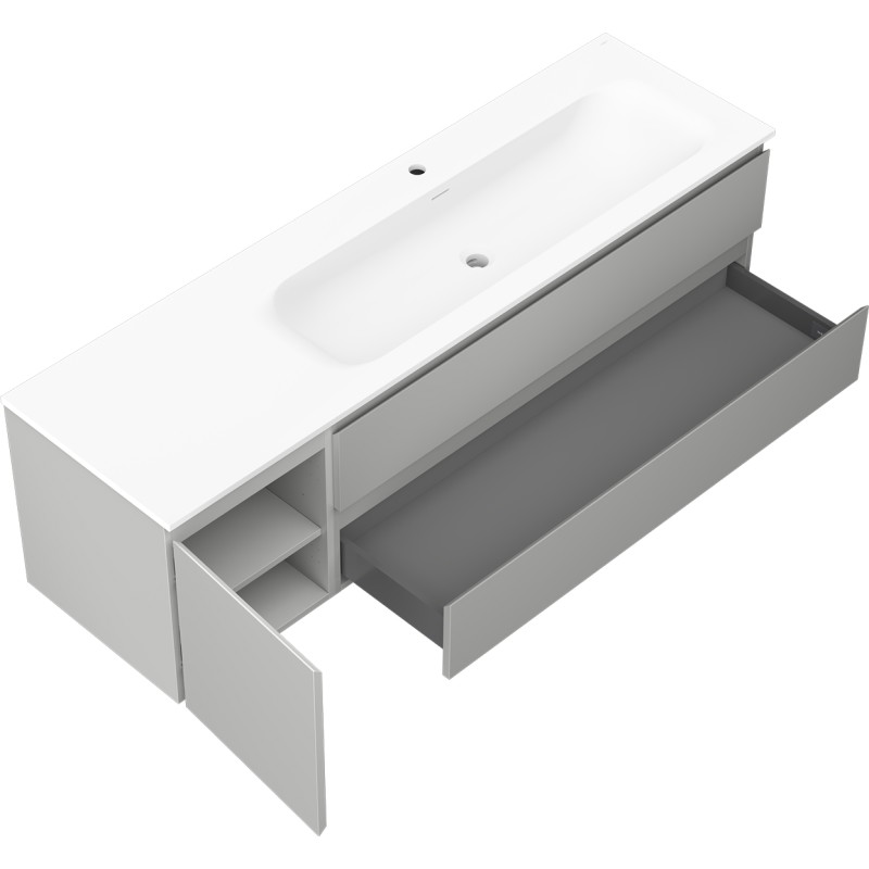 Mexen Orio armoire de salle de bain 160 cm avec lavabo Vela droit, 2 tiroirs, 1 porte, gris mat/blanc mat