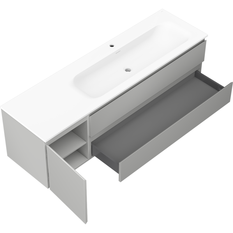 Mexen Orio mobile da bagno 160 cm con lavabo Vela destro, 2S, 1D, grigio opaco/bianco opaco - 91A13-16047-3-BBFFF62-W23P01