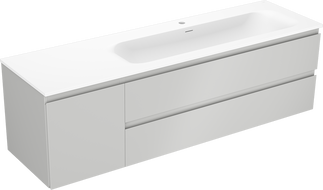 Mexen Orio Badezimmerschrank 160 cm mit Waschbecken Vela rechts, 2S, 1D, grau matt/weiß matt - 91A13-16047-3-BBFFF62-W23P01