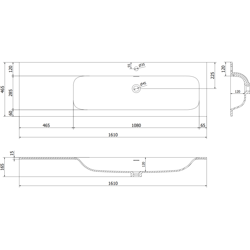 Mexen Orio armário de casa de banho 160 cm com lavatório Vela direito, 2S, 1D, cinza mate/branco mate