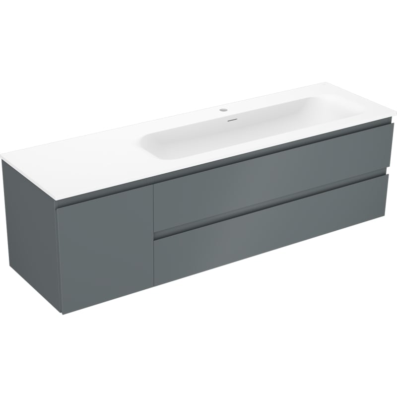 Mexen Orio Badezimmerschrank 160 cm mit Waschbecken Vela rechts, 2S, 1D, Graphit matt/Weiß matt - 91A13-16047-3-BBFFF66-W23P01