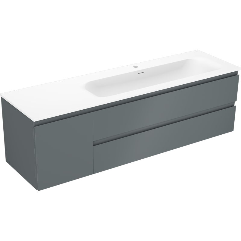 Mexen Orio Bathroom Cabinet 160 cm with Right Vela Sink, 2S, 1D, Matte Graphite/Matte White - 91A13-16047-3-BBFFF66-W23P01