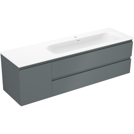 Mexen Orio Bathroom Cabinet 160 cm with Right Vela Sink, 2S, 1D, Matte Graphite/Matte White - 91A13-16047-3-BBFFF66-W23P01