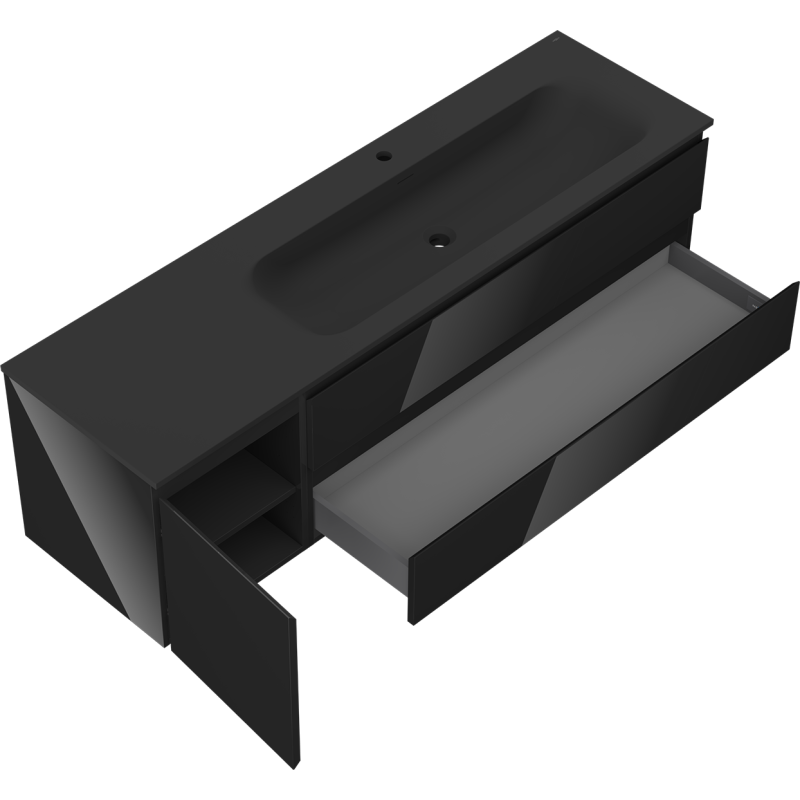 Mexen Orio meuble de salle de bain 160 cm avec lavabo Vela droit, 2S, 1D, noir brillant/noir mat - 91A13-16047-3-BBFFF70-W23P71