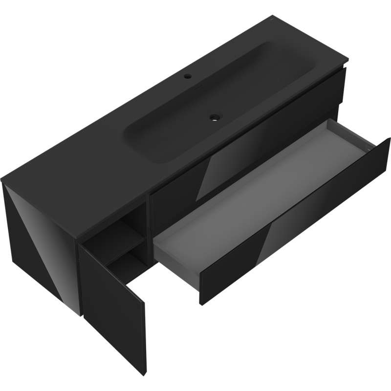 Mexen Orio mobile da bagno 160 cm con lavabo Vela destro, 2S, 1D, nero lucido/nero opaco - 91A13-16047-3-BBFFF70-W23P71