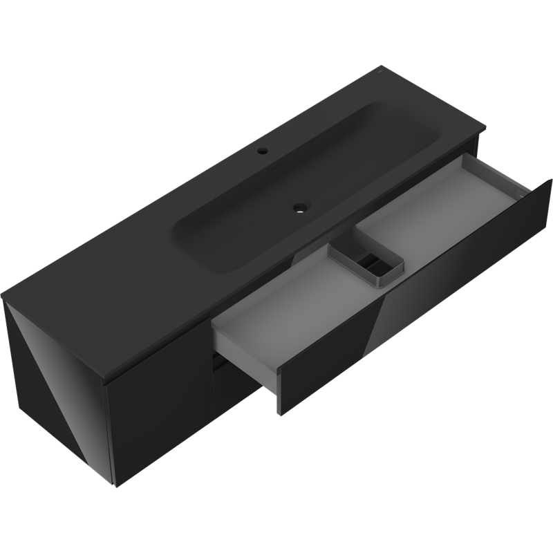 Mexen Orio armario de baño de 160 cm con lavabo Vela derecho, 2S, 1D, negro brillante/negro mate - 91A13-16047-3-BBFFF70-W23P71