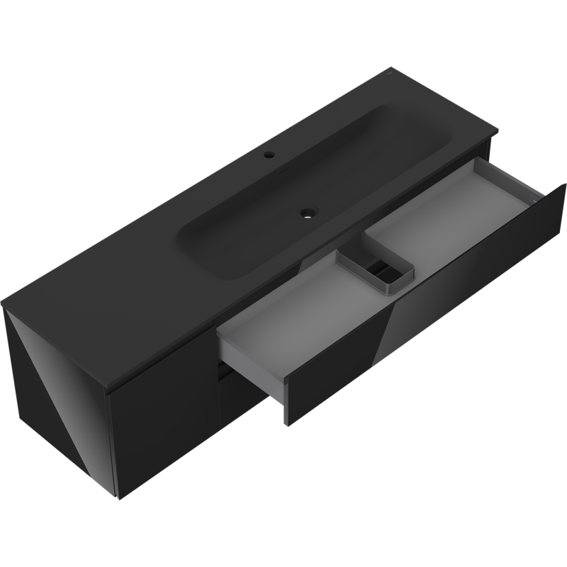 Mexen Orio bathroom cabinet 160 cm with Vela sink right, 2S, 1D, black gloss/black matte - 91A13-16047-3-BBFFF70-W23P71