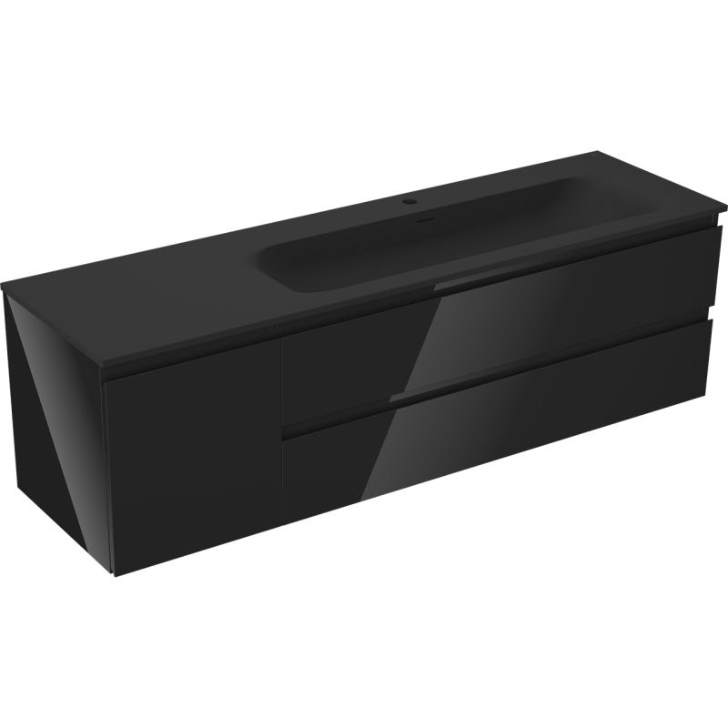 Mexen Orio armario de baño de 160 cm con lavabo Vela derecho, 2S, 1D, negro brillante/negro mate - 91A13-16047-3-BBFFF70-W23P71
