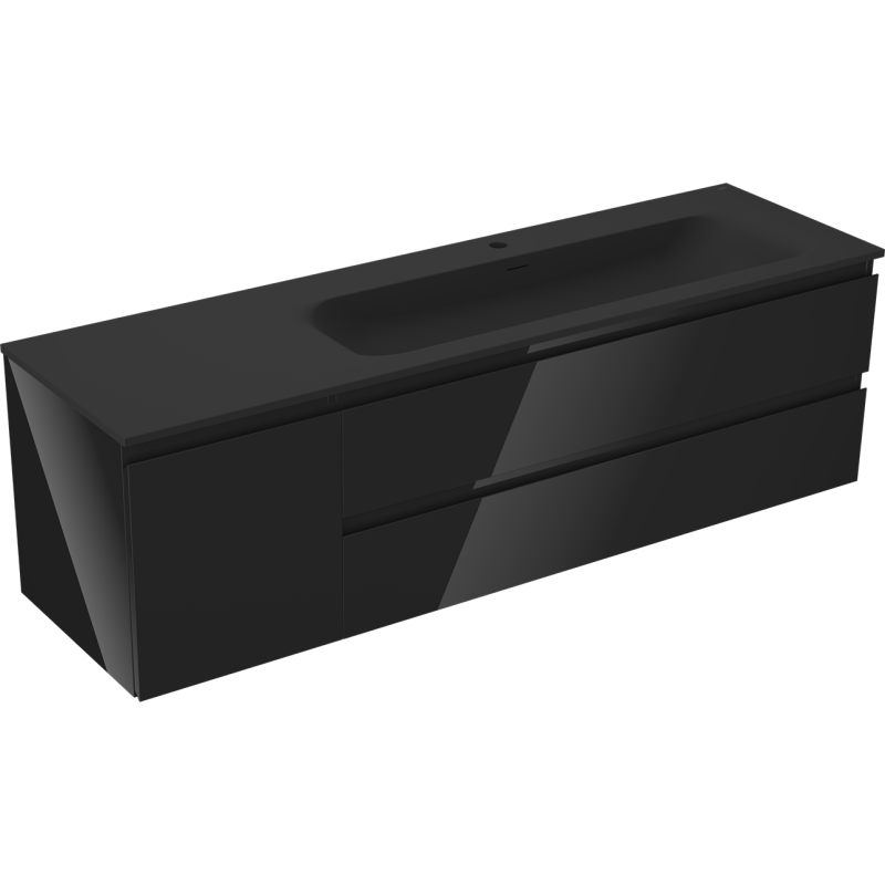 Mexen Orio meuble de salle de bain 160 cm avec lavabo Vela droit, 2S, 1D, noir brillant/noir mat - 91A13-16047-3-BBFFF70-W23P71