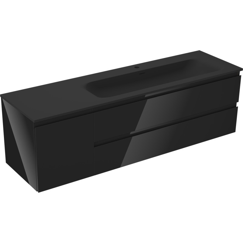 Mexen Orio mobile da bagno 160 cm con lavabo Vela destro, 2S, 1D, nero lucido/nero opaco - 91A13-16047-3-BBFFF70-W23P71
