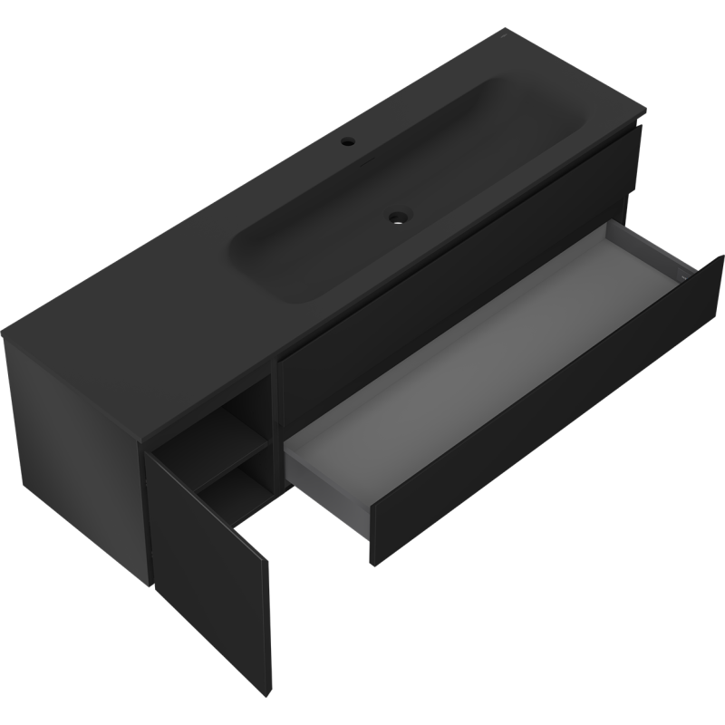 Mexen Orio bathroom cabinet 160 cm with Vela right sink, 2S, 1D, black matte - 91A13-16047-3-BBFFF71-W23P71