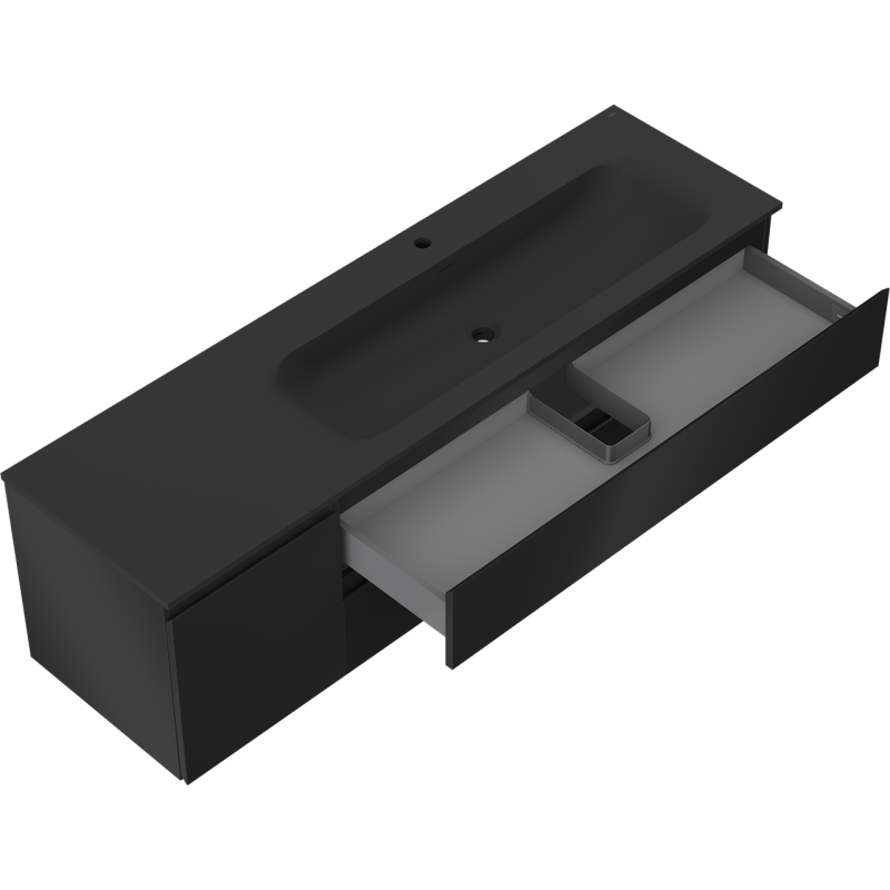 Mexen Orio armario de baño de 160 cm con lavabo Vela derecho, 2S, 1D, negro mate - 91A13-16047-3-BBFFF71-W23P71
