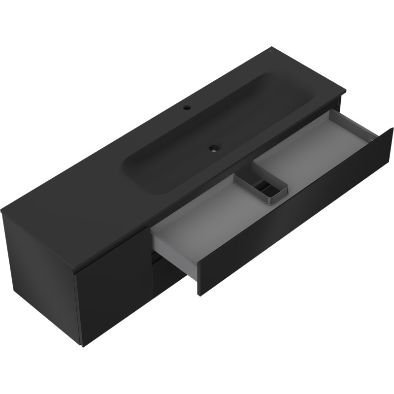 Mexen Orio badkamerkast 160 cm met wastafel Vela rechts, 2L, 1D, zwart mat - 91A13-16047-3-BBFFF71-W23P71