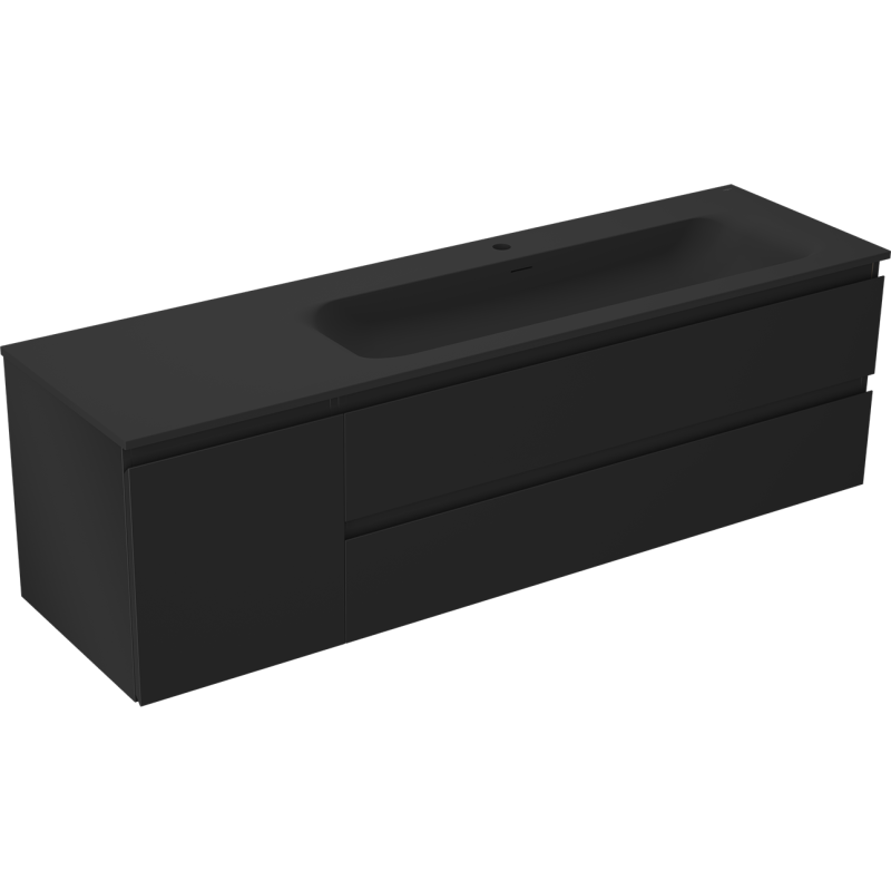Mexen Orio armario de baño de 160 cm con lavabo Vela derecho, 2S, 1D, negro mate - 91A13-16047-3-BBFFF71-W23P71