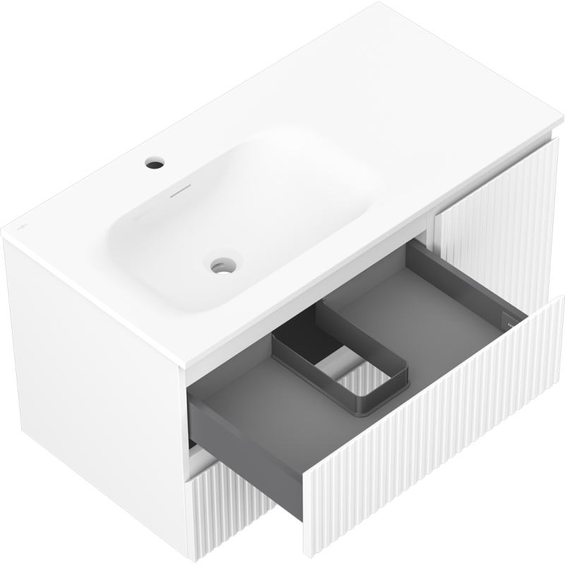 Mexen Rivel armadietto da bagno 90 cm con lavabo Vela sinistro, 2S, 1D, scanalato, bianco opaco - 91A23-09047-3-BBFFF01-W23L01