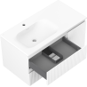 Mexen Rivel armario de baño de 90 cm con lavabo Vela izquierdo, 2 cajones, 1 puerta, estriado, blanco mate