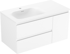 Mexen Rivel Badezimmerschrank 90 cm mit Waschbecken Vela links, 2S, 1D, geriffelt, weiß matt - 91A23-09047-3-BBFFF01-W23L01
