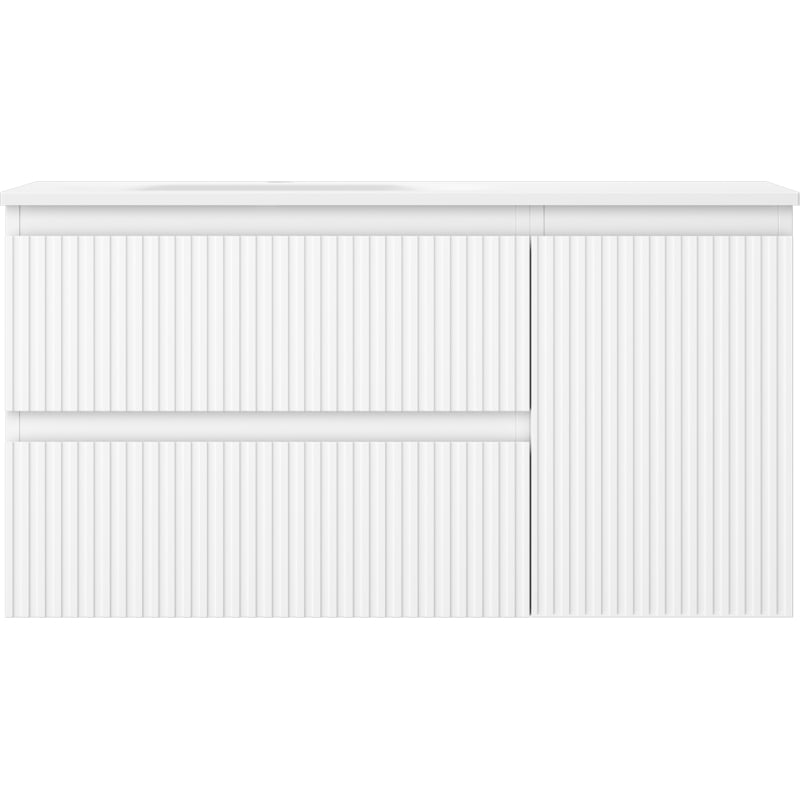 Mexen Rivel 90 cm bathroom cabinet with Vela left sink, 2 drawers, 1 door, grooved, matte white - 91A23-09047-3-BBFFF01-W23L01