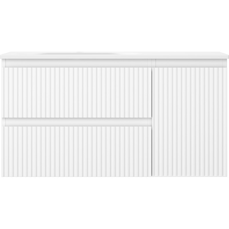 Mexen Rivel armoire de salle de bains 90 cm avec lavabo Vela gauche, 2S, 1D, rainurée, blanc mat - 91A23-09047-3-BBFFF01-W23L01