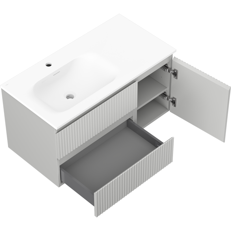 Mexen Rivel armadietto del bagno 90 cm con lavabo Vela sinistro, 2S, 1D, scanalato, grigio opaco/bianco opaco