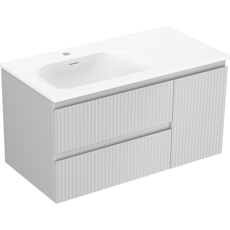 Mexen Rivel 90 cm bathroom cabinet with Vela left basin, 2S, 1D, fluted, matte gray/white matte - 91A23-09047-3-BBFFF62-W23L01