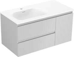 Mexen Rivel 90 cm bathroom cabinet with Vela left basin, 2S, 1D, fluted, matte gray/white matte - 91A23-09047-3-BBFFF62-W23L01