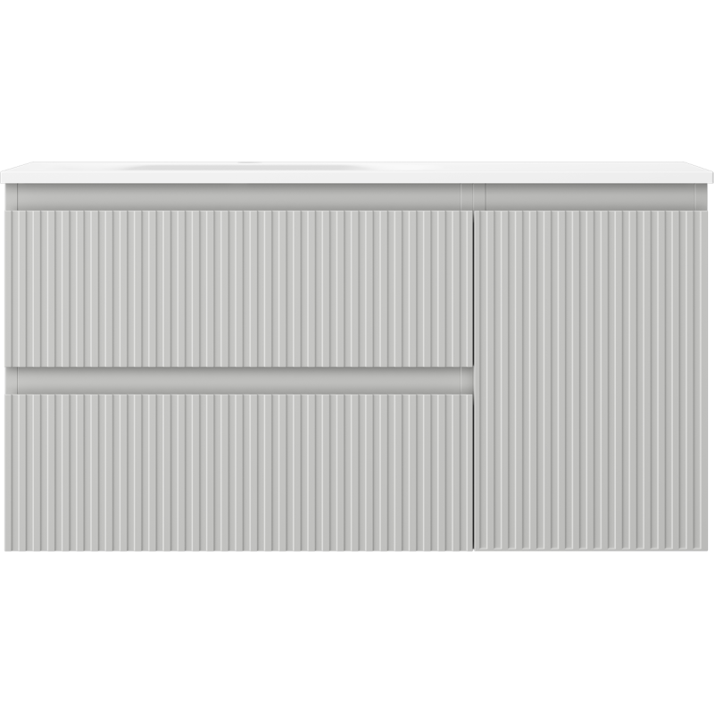 Mexen Rivel armadietto del bagno 90 cm con lavabo Vela sinistro, 2S, 1D, scanalato, grigio opaco/bianco opaco