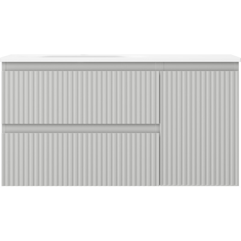 Mexen Rivel badkamerkast 90 cm met wastafel Vela links, 2S, 1D, geribbeld, grijs mat/wit mat - 91A23-09047-3-BBFFF62-W23L01