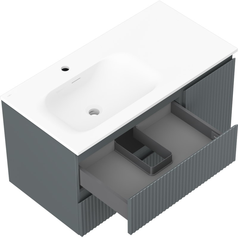 Mexen Rivel mobile da bagno 90 cm con lavabo Vela sinistro, 2S, 1D, scanalato, grafite opaco/bianco opaco