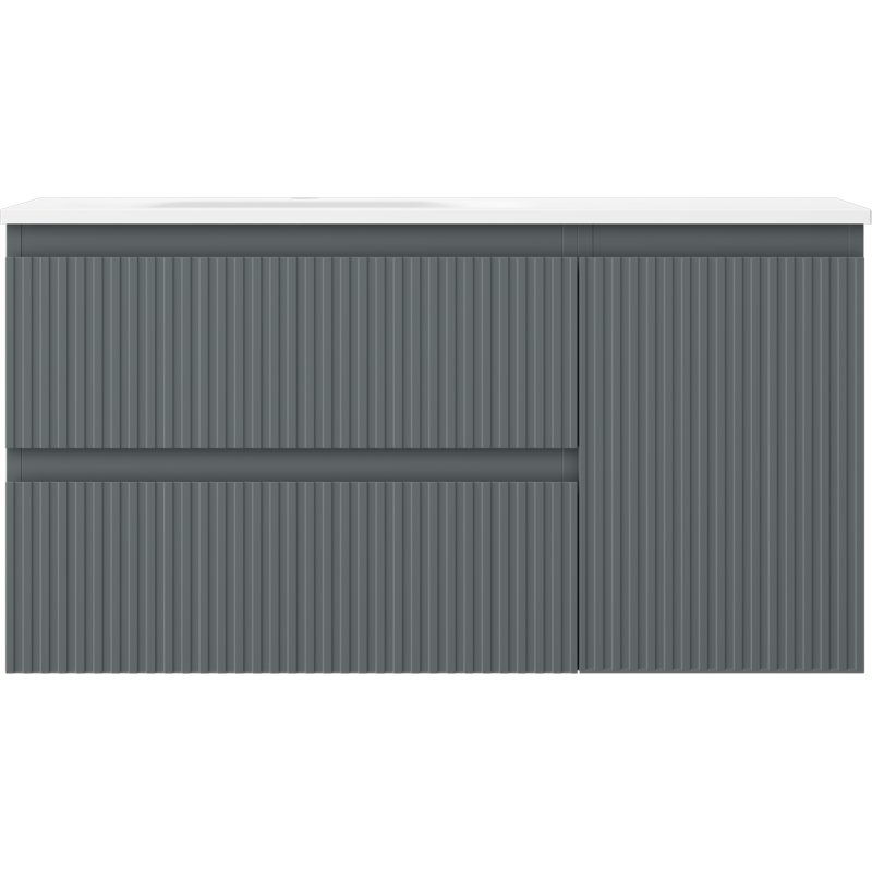 Mexen Rivel armoire de salle de bain 90 cm avec lavabo Vela gauche, 2S, 1D, cannelé, graphite mat/blanc mat