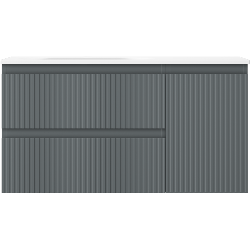 Mexen Rivel bathroom cabinet 90 cm with Vela sink on the left, 2S, 1D, fluted, graphite matte/white matte