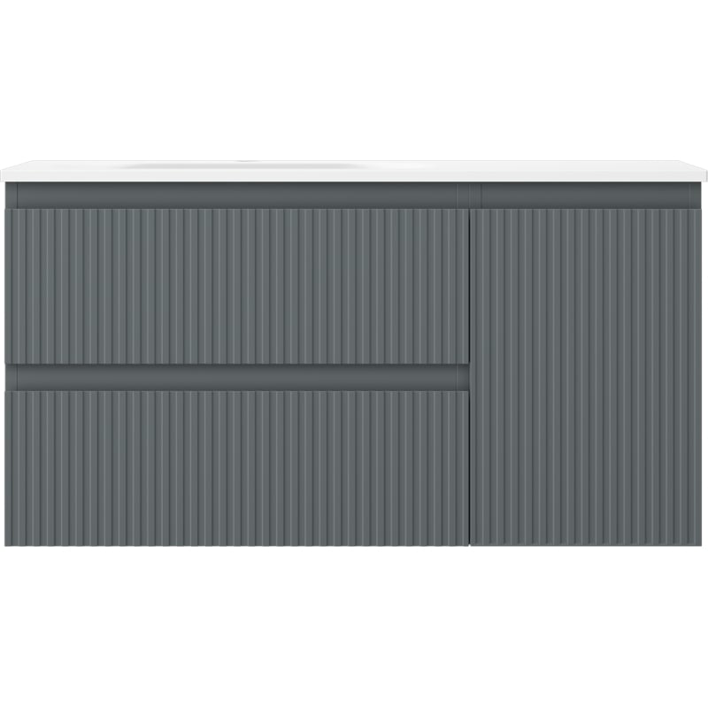 Mexen Rivel szafka łazienkowa 90 cm z umywalką Vela lewą, 2S, 1D, ryflowana, grafit mat/biała mat - 91A23-09047-3-BBFFF66-W23L01