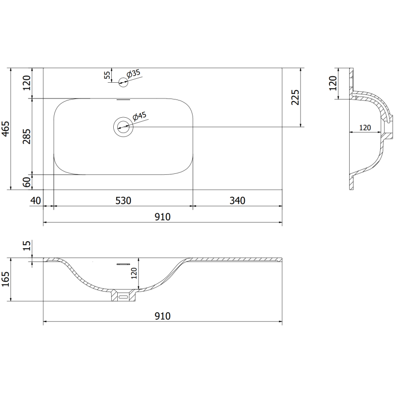 Mexen Rivel szafka łazienkowa 90 cm z umywalką Vela lewą, 2S, 1D, ryflowana, czarna mat - 91A23-09047-3-BBFFF71-W23L71