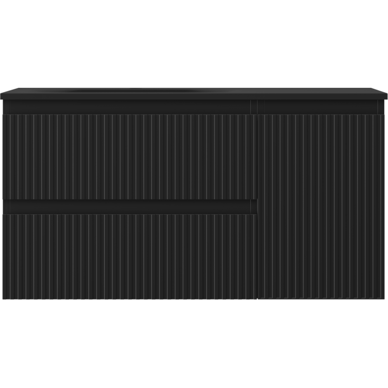 Mexen Rivel bathroom cabinet 90 cm with Vela left sink, 2D, 1S, fluted, black matte - 91A23-09047-3-BBFFF71-W23L71