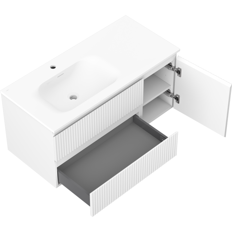 Mexen Rivel armadietto da bagno 100 cm con lavabo Vela sinistro, 2S, 1D, scanalato, bianco opaco - 91A23-10047-3-BBFFF01-W23L01