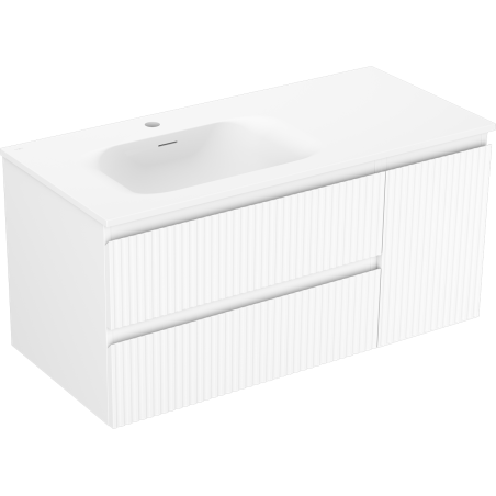 Mexen Rivel bathroom cabinet 100 cm with left washbasin Vela, 2S, 1D, fluted, matte white - 91A23-10047-3-BBFFF01-W23L01