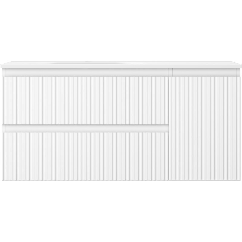 Mexen Rivel badkamerkast 100 cm met wastafel Vela links, 2 laden, 1 deur, gegroefd, mat wit - 91A23-10047-3-BBFFF01-W23L01