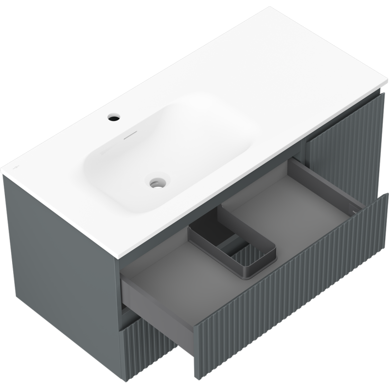 Mexen Rivel Buedzëmmer Schaf 100 cm mat Lavabo Vela lénks, 2S, 1D, rilléiert, graphit/wäiss matt